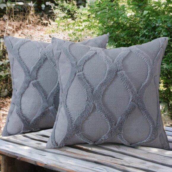 Decorative Pillow Covers Set Gray Soft Accent Couch Farmhouse Cottage Decor 18" - Picture 7 of 7